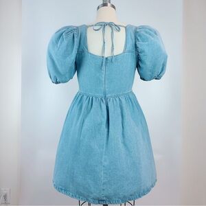 NWT Forever21 Denim Baby Doll Mini Dress With Balloon Sleeves L
